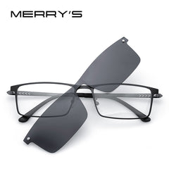 MERRYS DESIGN 2 In 1 Magnet Polarized Clip Glasses Frame Men Titanium Alloy Glasses Frame Square Eyeglasses S2304