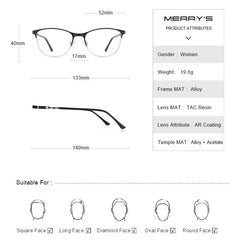 MERRYS DESIGN Women Fashion Trending Cat Eye Glasses Full Frame Ladies Myopia Eyewear Prescription Optical Eyeglasses S2110