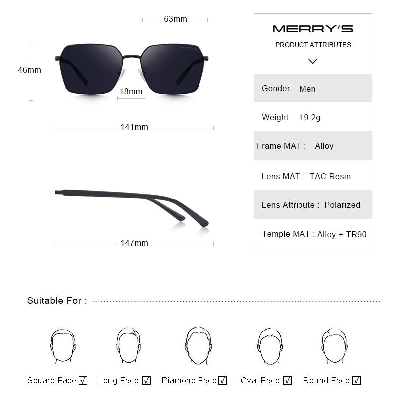 MERRYS DESIGN Men Classic HD Polarized Sunglasses Luxury Brand  Sun glasses For Driving TR90 Legs UV400 Protection S8213