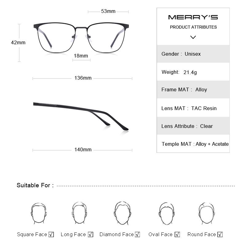 MERRYS DESIGN Men Luxury Alloy Optics Glasses Frames Male Square Ultralight Myopia Prescription Glasses Fashion Style S2058