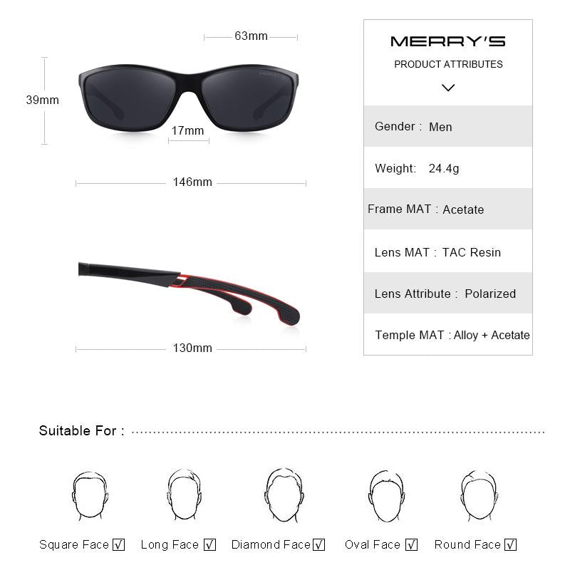 MERRYS DESIGN Square Polarized Sunglasses For Men TR90 Frame Driving Sun Glasses Male Fishing Goggle UV400 S3113