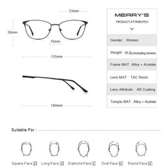 MERRYS DESIGN Women Fashion Cat Eye Glasses Frame Ladies Trending Eyewear Myopia Prescription Optical Eyeglasses S2053