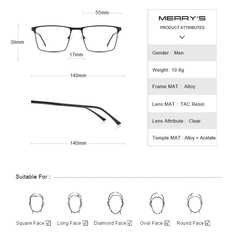 MERRYS DESIGN Men Titanium Alloy Glasses Frame Business Style Male Square Ultralight Eye Myopia Prescription Eyeglasses S2057