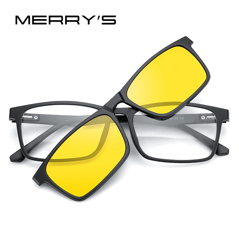 MERRYS DESIGN 5 In 1 Magnet Polarized Clip Glasses Frame Men Women TR90 Glasses Frame Square Eyeglasses S2149