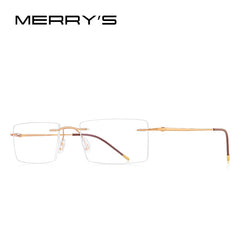 MERRYS DESIGN Men Titanium Alloy Rimless Glasses Frame Male Square Ultralight Man Frameless Myopia Optical Frames Eyewear S2880