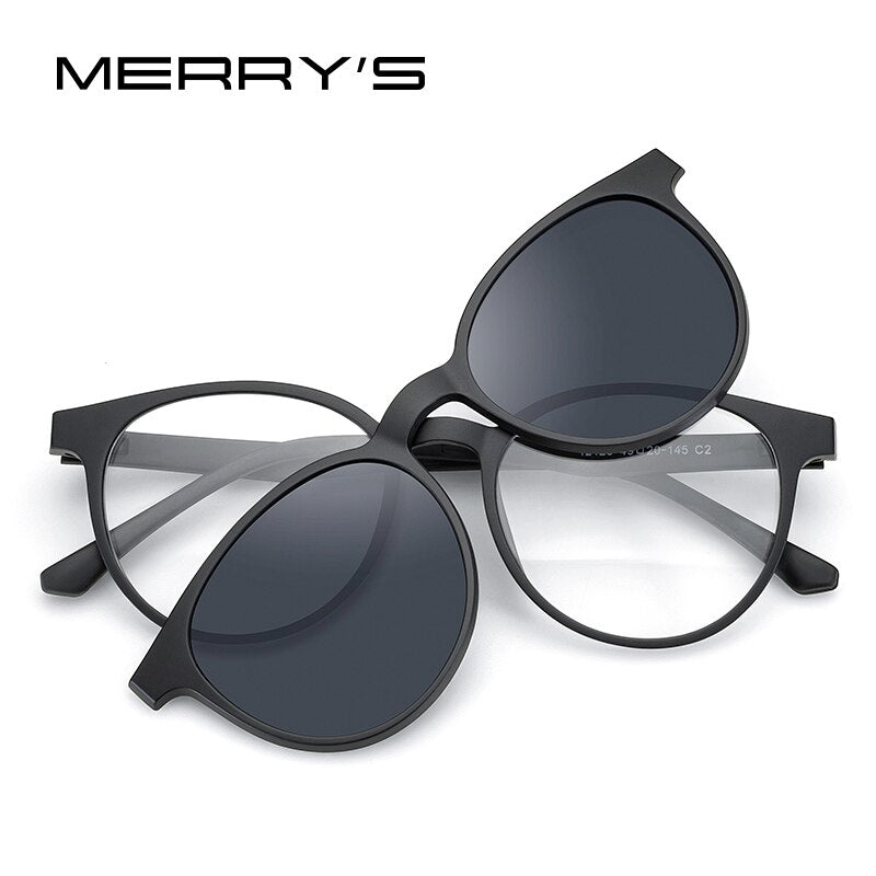 MERRYS DESIGN 5 In 1 Magnet Polarized Clip Glasses Frame Women Round Glasses Frame Eyeglasses S2320