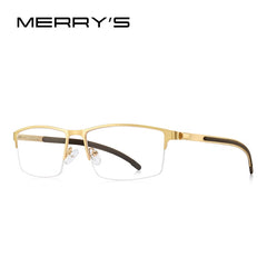 MERRYS DESIGN Men Titanium Alloy Glasses Frame Half Optical Frame Myopia Prescription Optical Eyewear Alloy Rubber Temples S2158