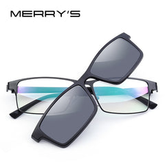 MERRYS DESIGN 2 In 1 Magnet Polarized Clip Glasses Frame Men Optical Myopia Clip Glasses For Men Eyeglasses Frame TR90 S2728