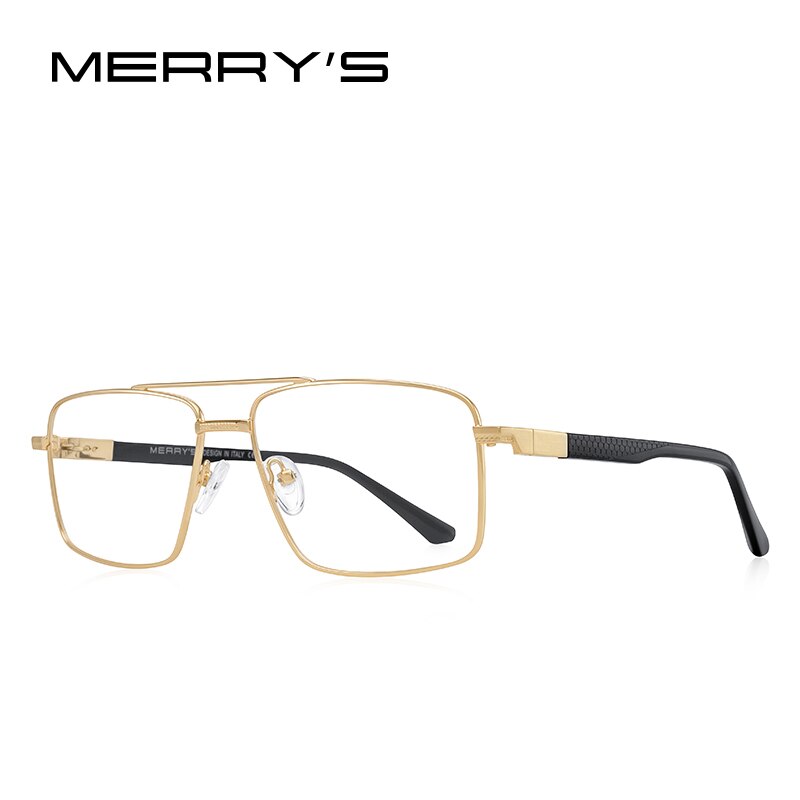MERRYS DESIGN Men Classic Titanium Alloy Optical Rectangle Glasses Frames Acetate Legs Eyeglasses Male Glasses S2159