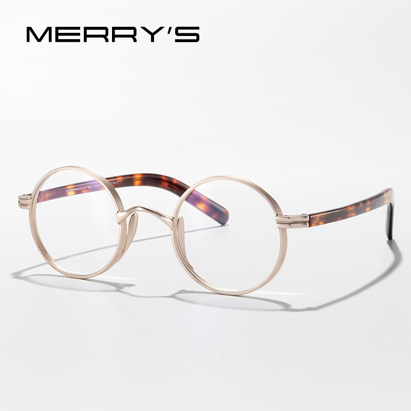 MERRYS DESIGN Pure Titanium Glasses Frame Retro Round Prescription Eyeglasses For Men Women Myopia Optical Eyewear S2881