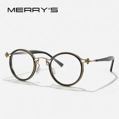 MERRYS DESIGN Retro Round Steampunk Glasses Frame Men Women Luxury Titanium Alloy Eyewear Myopia Prescription Eyeglasses S2803
