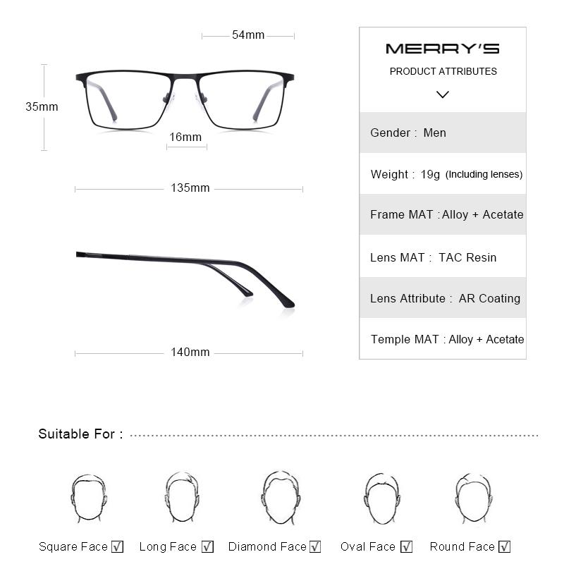 MERRYS DESIGN Men Luxury Glasses Frame Male Square Optical Myopia Prescription Hyperopia Alloy Eyeglasses S2034