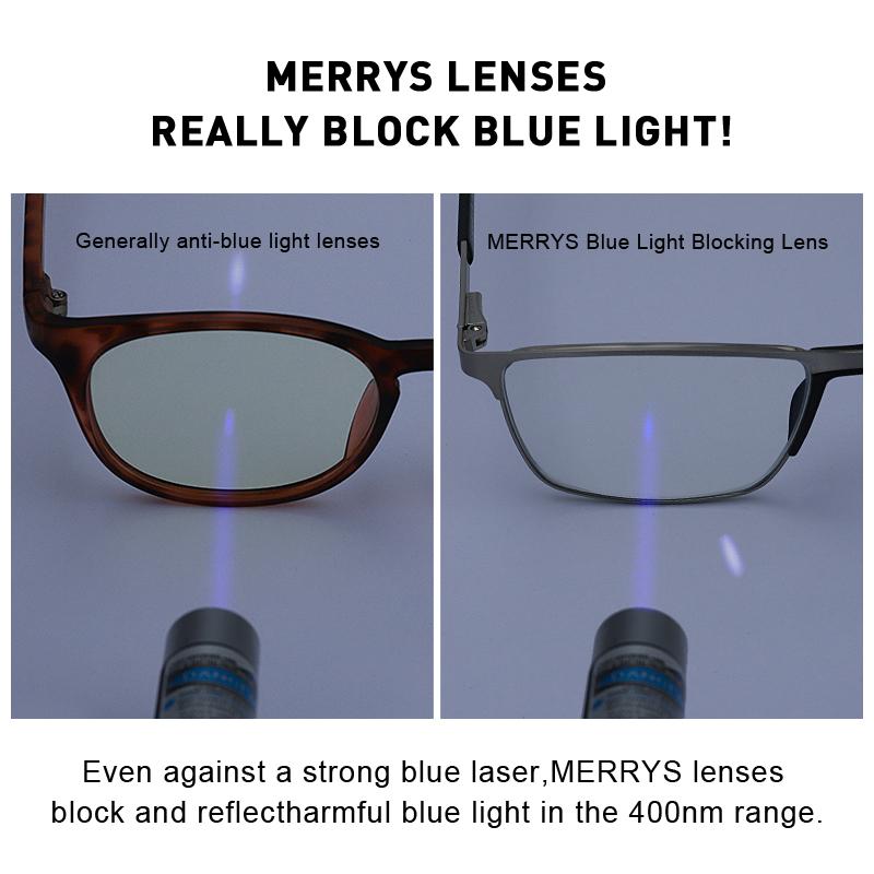 MERRYS DESIGN Men Anti Blue Ray Light Blocking Glasses UV400 Glasses For Computer Aluminum Legs With Silicone Temple S2270