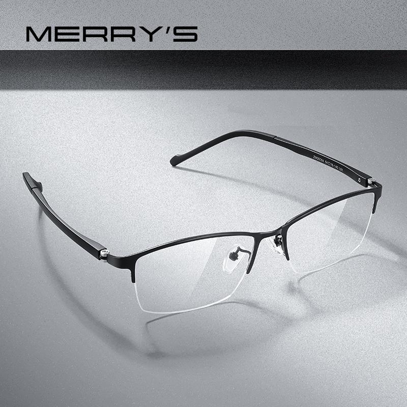 MERRYS DESIGN Men Titanium Alloy Glasses Frame Myopia Prescription Eyeglasses Business Optical Frame TR90 Legs S2204