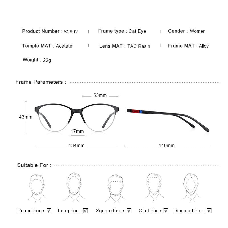 MERRYS DESIGN Women Retro Cat Eye Glasses Frame Ultralight Eye Myopia Prescription Eyeglasses Acetate Glasses Legs S2602
