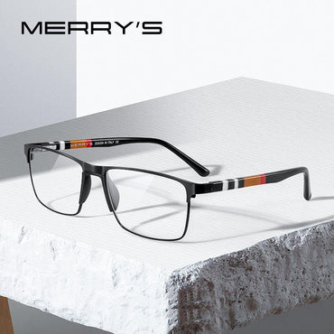 MERRYS DESIGN Men Titanium Alloy Glasses Frame Business Style Male Square Acetate Legs Myopia Prescription Eyeglasses S2253