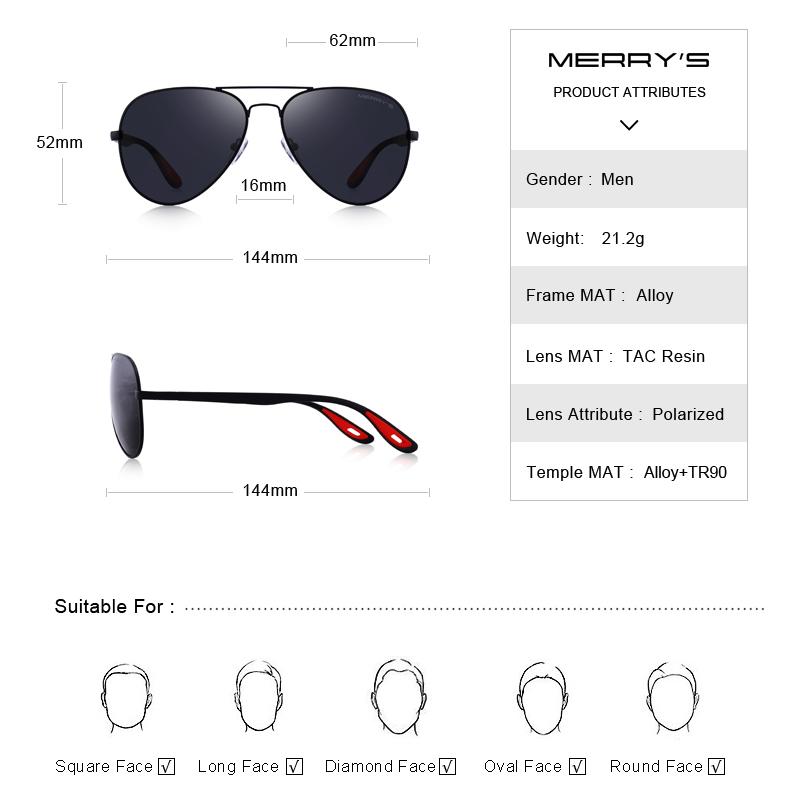 MERRYS DESIGN Men Classic Pilot Sunglasses HD Polarized Sun glasses For Driving TR90 Legs UV400 Protection S8236