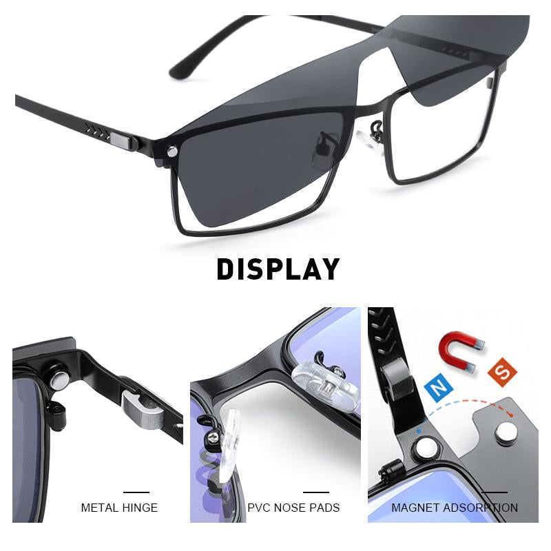 MERRYS DESIGN 2 In 1 Magnet Polarized Clip Glasses Frame Men Titanium Alloy Glasses Frame Square Eyeglasses S2304