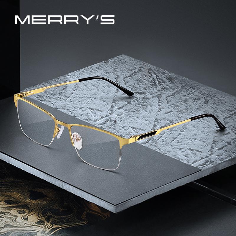 MERRYS DESIGN Men Titanium Alloy Glasses Frame Male Square Ultralight Eye Myopia Prescription Eyeglasses Male Half S2125