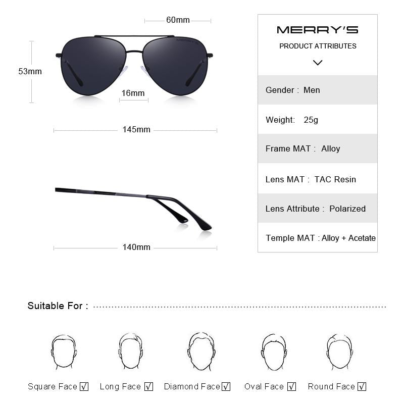 MERRYS DESIGN Men Classic Pilot Sunglasses Aviation Frame HD Polarized Sunglasses For Men Driving UV400 Protection S8138