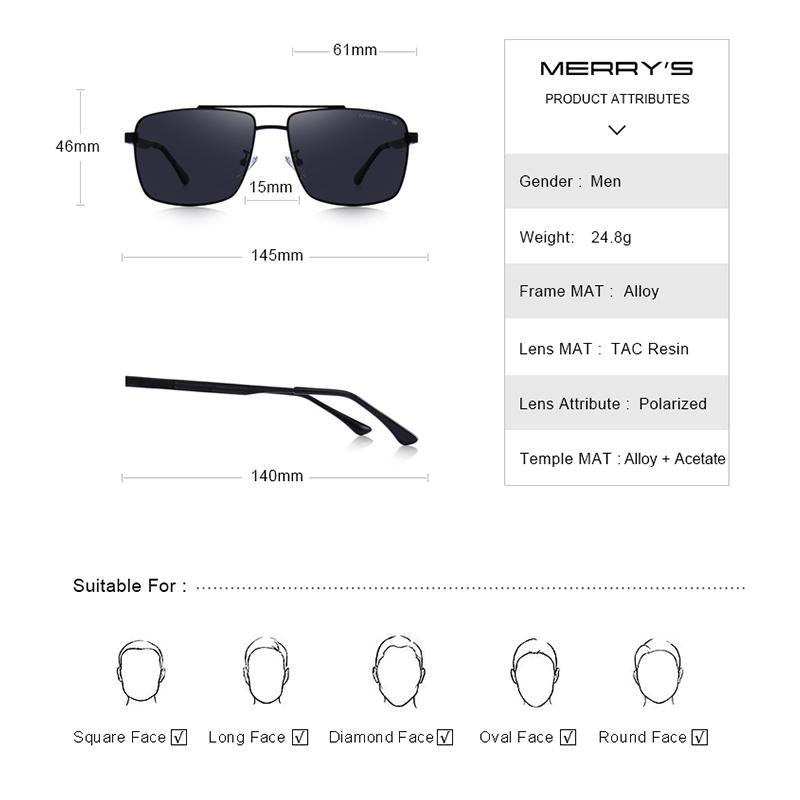 MERRYS DESIGN Men Classic Rectangle Sunglasses Aviation Frame HD Polarized Sunglasses For Mens Driving UV400 Protection S8280