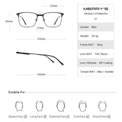 MERRYS DESIGN Men Titanium Alloy Glasses Frame Business Style Male Square Ultralight Eye Myopia Prescription Eyeglasses S2179