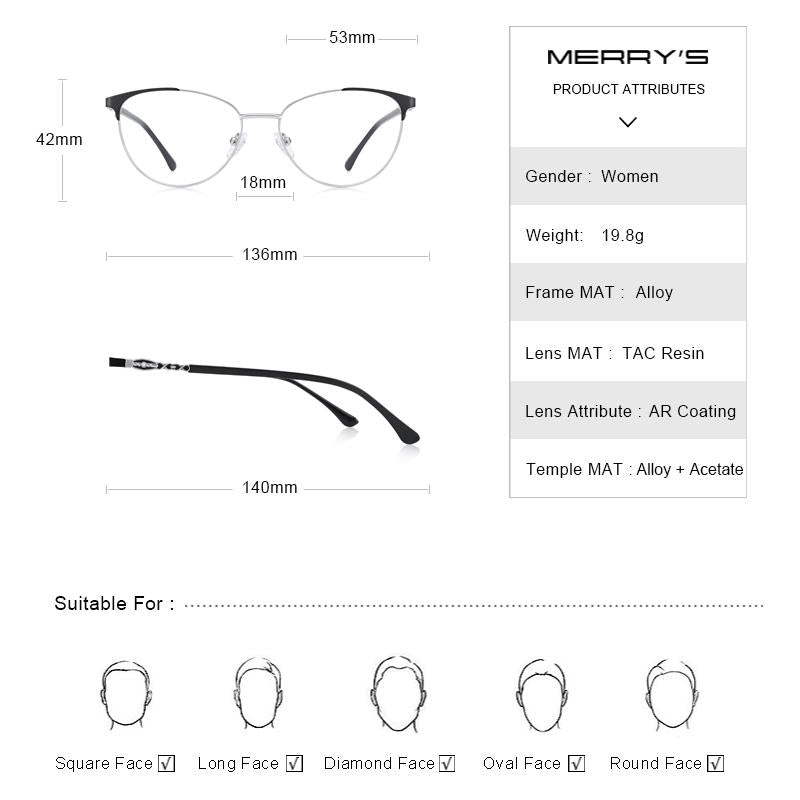 MERRYS DESIGN Women Fashion Trending Cat Eye Glasses Full Frame Ladies Myopia Eyewear Prescription Optical Eyeglasses S2028