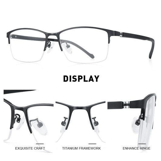 MERRYS DESIGN Men Titanium Alloy Glasses Frame Myopia Prescription Eyeglasses Business Optical Frame TR90 Legs S2204