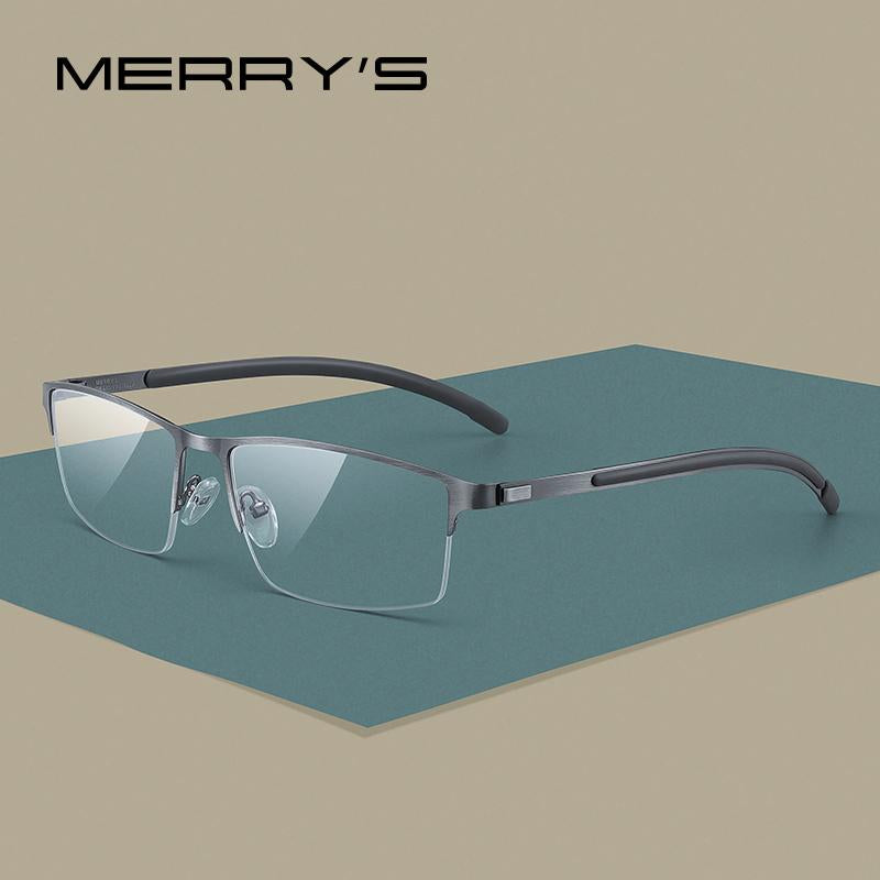 MERRYS DESIGN Men Titanium Alloy Glasses Frame Half Optical Frame Myopia Prescription Optical Eyewear Alloy Rubber Temples S2158