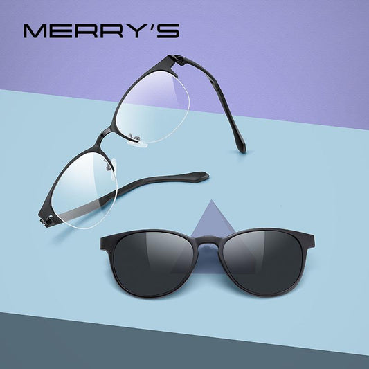 MERRYS DESIGN 2 In 1 Magnet Polarized Clip On Glasses Frame For Women Clip Glasses Optical Prescription Eyeglasses Frame S2786