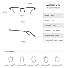 MERRYS DESIGN Men Luxury Alloy Optics Glasses Frames Male Square Ultralight Myopia Prescription Half Frame Glasses S2009