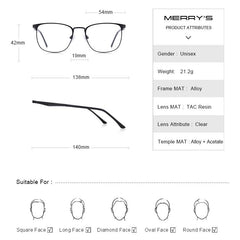 MERRYS DESIGN Men Women Fashion Trending Oval Glasses Frame Unisex Myopia Prescription Optical Eyeglasses S2060