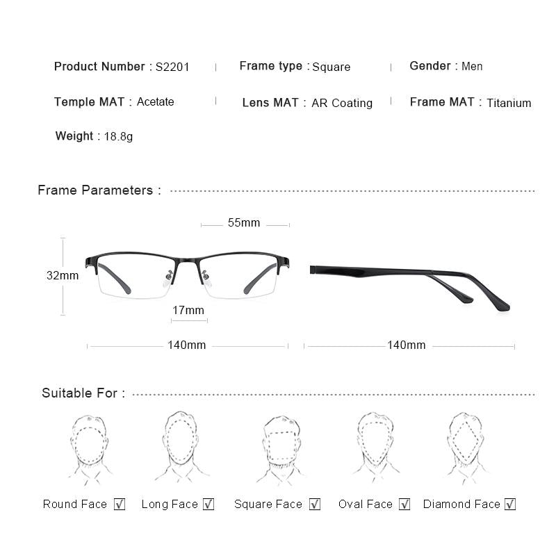 MERRYS DESIGN Titanium Alloy Men Glasses Frame TR90 Legs Myopia Prescription Eyeglasses Half Optical Frame Business Style S2201
