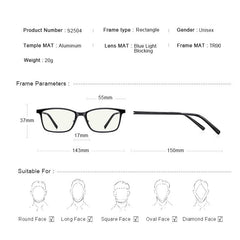 MERRYS DESIGN Men Anti Blue Ray Light Blocking Glasses UV400 Glasses For Computer Aluminum Legs S2504FLG