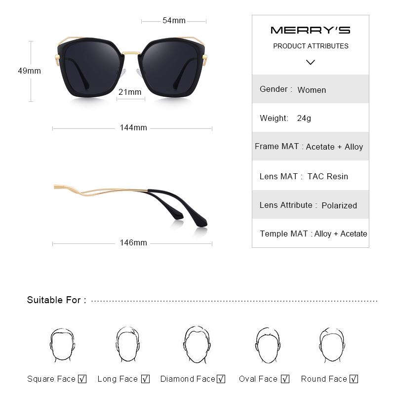 MERRYS DESIGN Women Luxury Brand Cat Eye Sunglasses Ladies Fashion Polarized Sun glasses UV400 Protection S6225