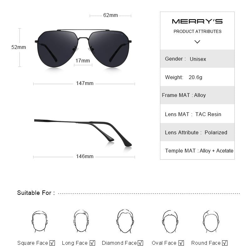 MERRYS DESIGN Men Classic Pilot Sunglasses Aviation Frame Women HD Polarized Sunglasses For Driving UV400 Protection S8238
