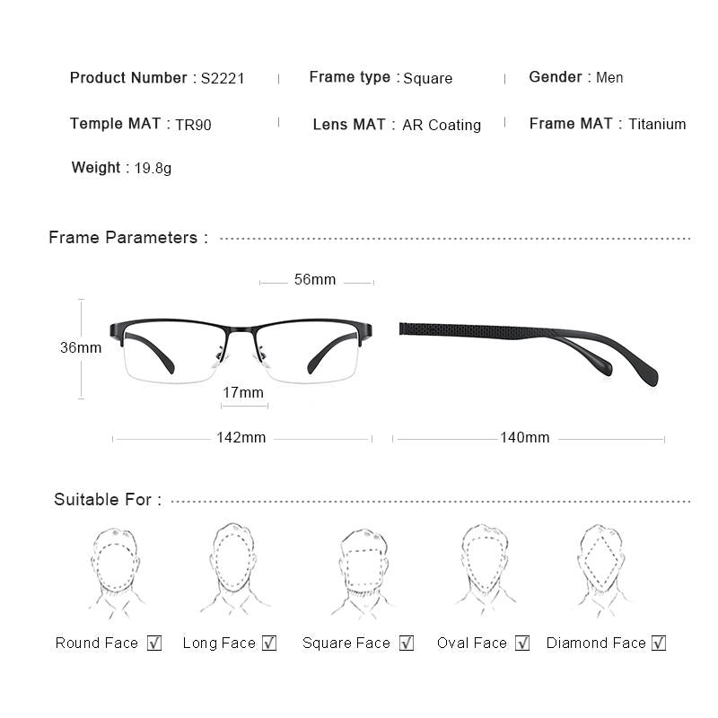 MERRYS DESIGN Men Titanium Alloy Glasses Frame TR90 Legs Myopia Prescription Eyeglasses Optical Frame Business Style S2221