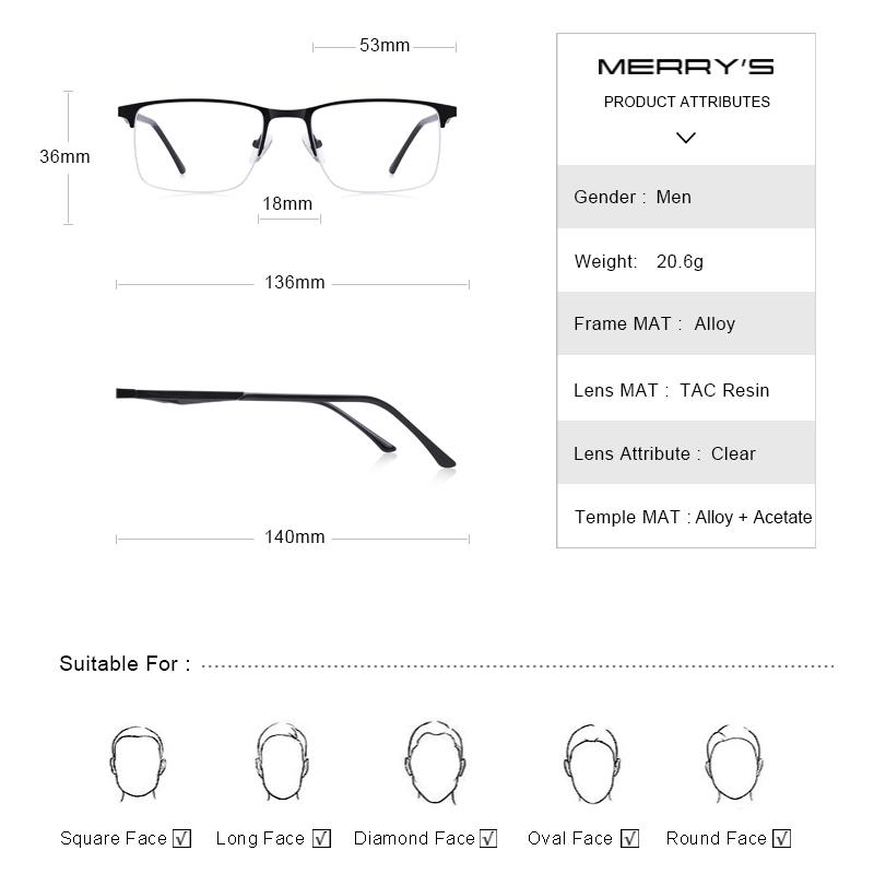 MERRYS DESIGN Men Titanium Alloy Glasses Frame Male Square Half Optical Ultralight Eye Myopia Prescription Eyeglasses S2059