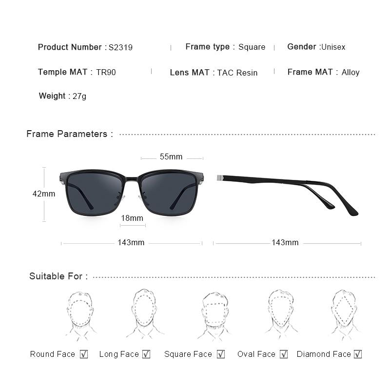 MERRYS DESIGN 2 In 1 Magnet Polarized Clip Glasses Frame For Men Women Optical Clip Glasses Square Semi-Rimless Eyeglasses S2319