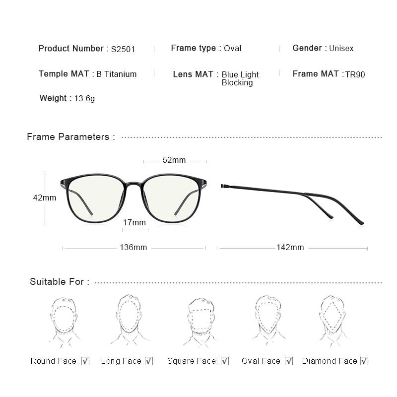 MERRYS Anti Blue Light Glasses For Men Women TR90 Screen Protection Glasses Retro Oval Eyeglasses Pure Titanium Temples S2501FLG