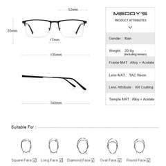 MERRYS DESIGN Men Square Glasses Frame Male Half Optical Ultralight Business Style Myopia Prescription Alloy Eyeglasses S2008