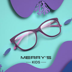 MERRYS DESIGN Girl Blue Ray Light Blocking Acetate Glasses Frames Kids Cat Eye Eyewear Children Optical Eyeglasses S7806FLG