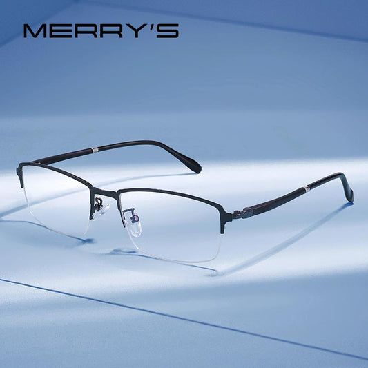 MERRYS DESIGN Men Titanium Alloy Half Glasses Frame Prescription Eyeglasses TR90 Legs Business Style Optical Frame S2306