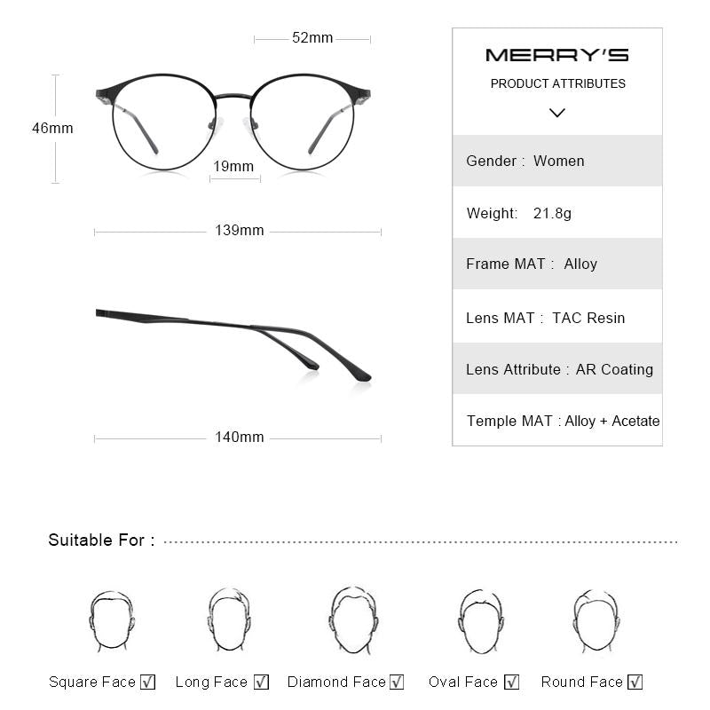 MERRYS DESIGN Women Luxury Titanium Alloy Optics Glasses Frames Vintage Ultralight Myopia Prescription Eyeglasses S2169