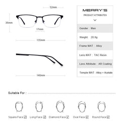MERRYS DESIGN Men Titanium Alloy Glasses Frame Male Square Ultralight Eye Myopia Prescription Eyeglasses Male Half S2125
