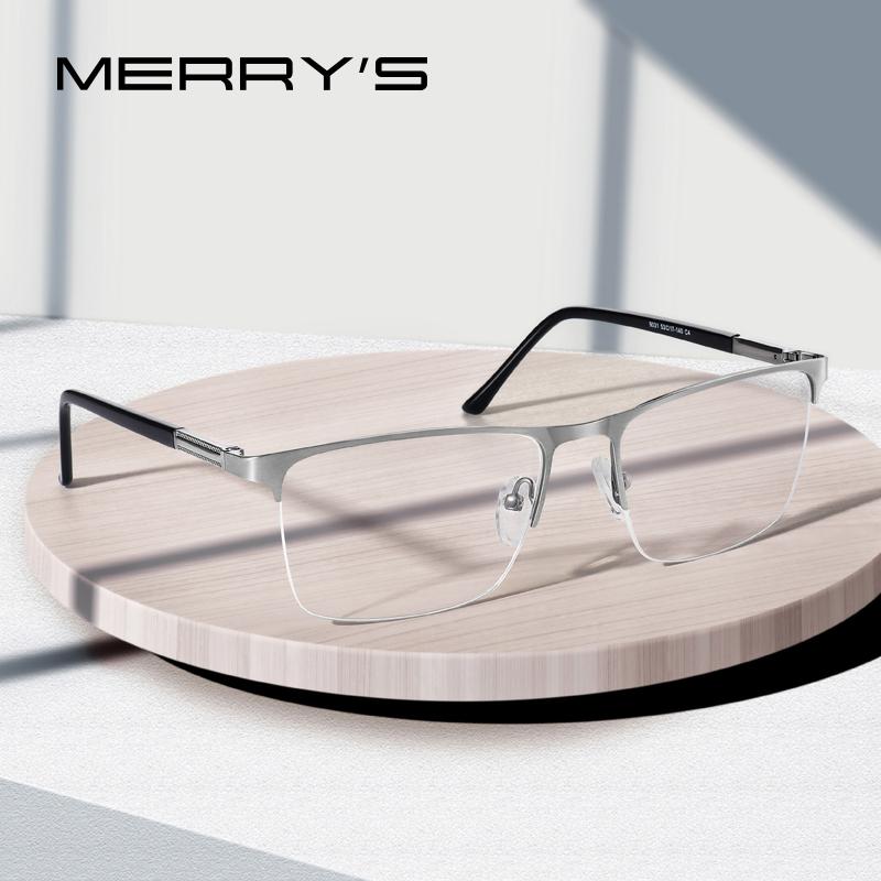 MERRYS DESIGN Men Titanium Alloy Glasses Frame Male Square Ultralight Eye Myopia Prescription Eyeglasses Male Half Optical S2031