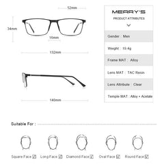 MERRYS DESIGN Men Fashion Alloy Optics Glasses Frames Student Square Ultralight Myopia Prescription Glasses S2037