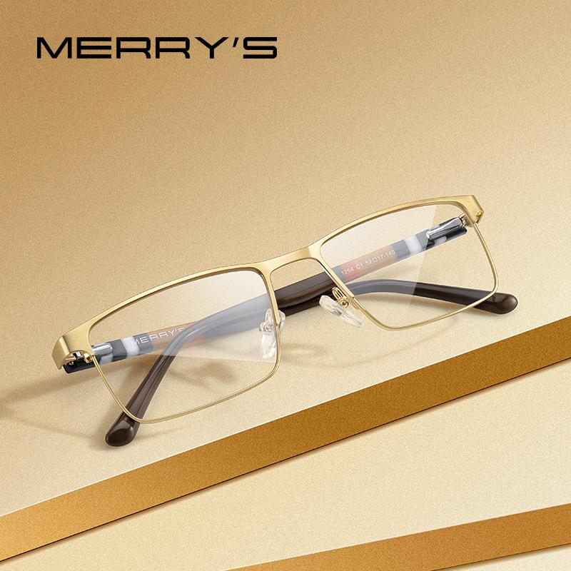 MERRYS DESIGN Men Titanium Alloy Square Glasses Frame Business Style Male Acetate Legs Myopia Prescription Eyeglasses S2254